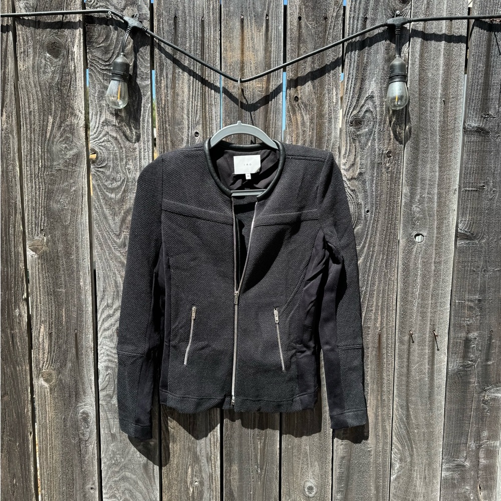 Iro Clever Wool and Lambskin Leather Jacket Charcoal Grey and Black Zip-Up 38/6